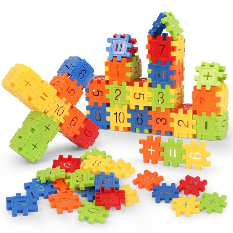 babytry 儿童方块复古数字插块积木益智玩具 100片